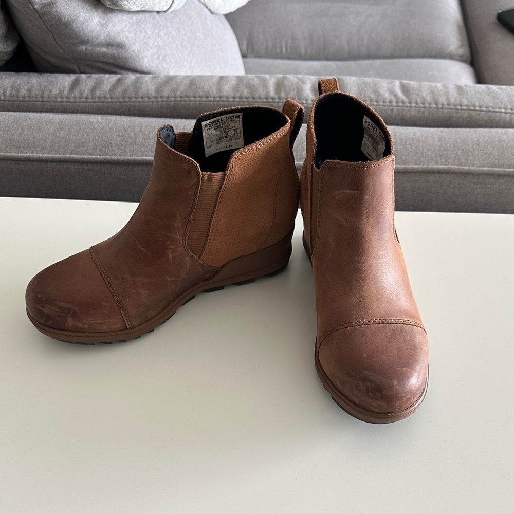 SOREL Evie Brown Leather Ankle Boots